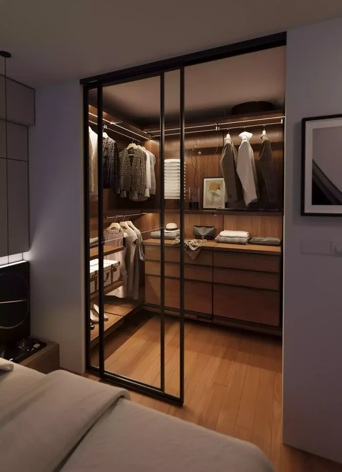 Render First Bedroom closet 3d interior view Render First Bedroom closet 3d interior view